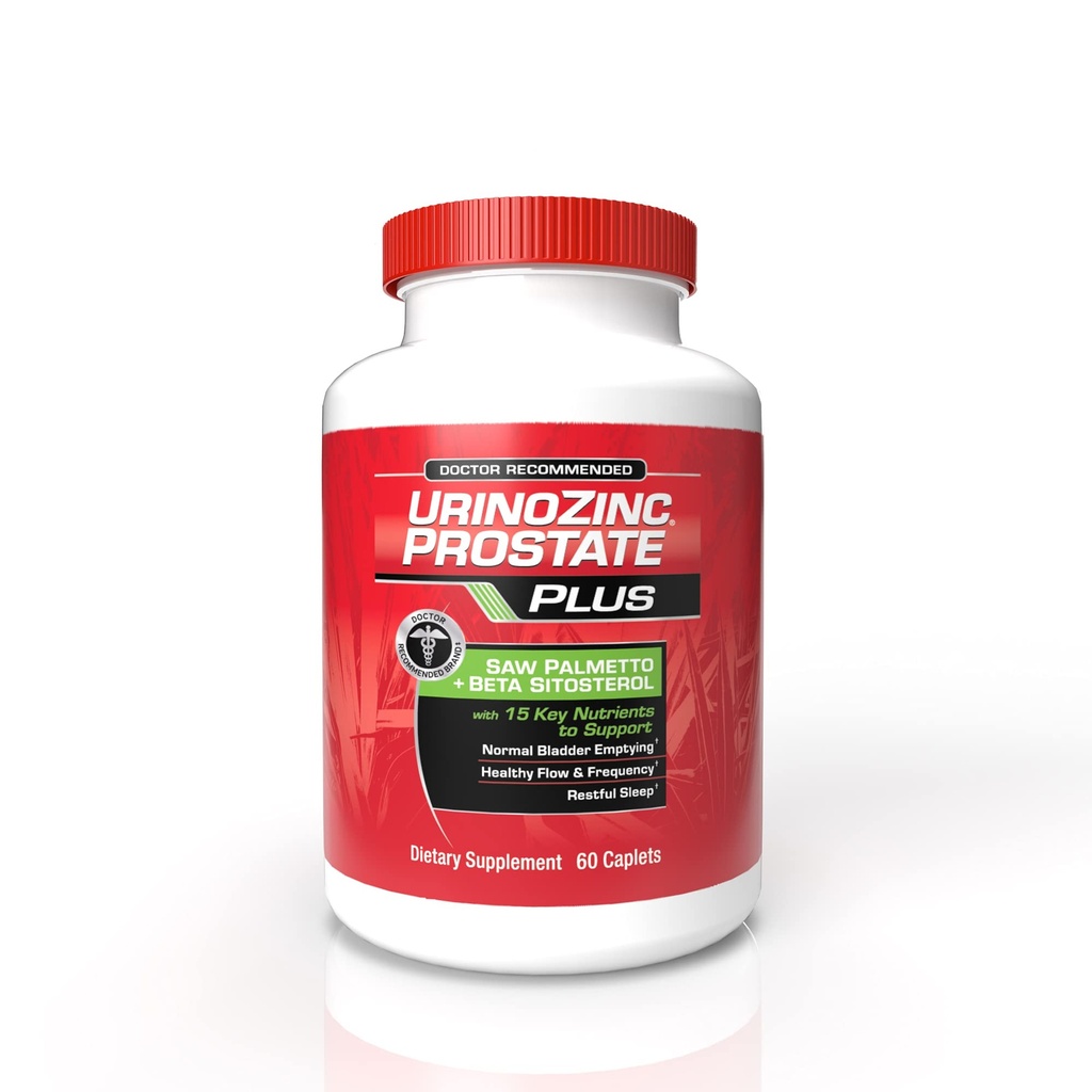 Urinozinc Prostate Plus, Saw Palmetto & Beta Sitosterol Suplemen untuk Pria, Mengurangi urinasi yang diperlukan (1 Bulan Suppply, 60 Count)