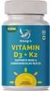 Vitamin K2 (MK7) dengan D3 Tambahan Bone dan Heart Health None-GMO Formula 5000 IU Vitamin D3 & 100 mcg Vitamin K2 MK-7 Mudah untuk menelan Vitamin D & K Kompleks, 60 tablet