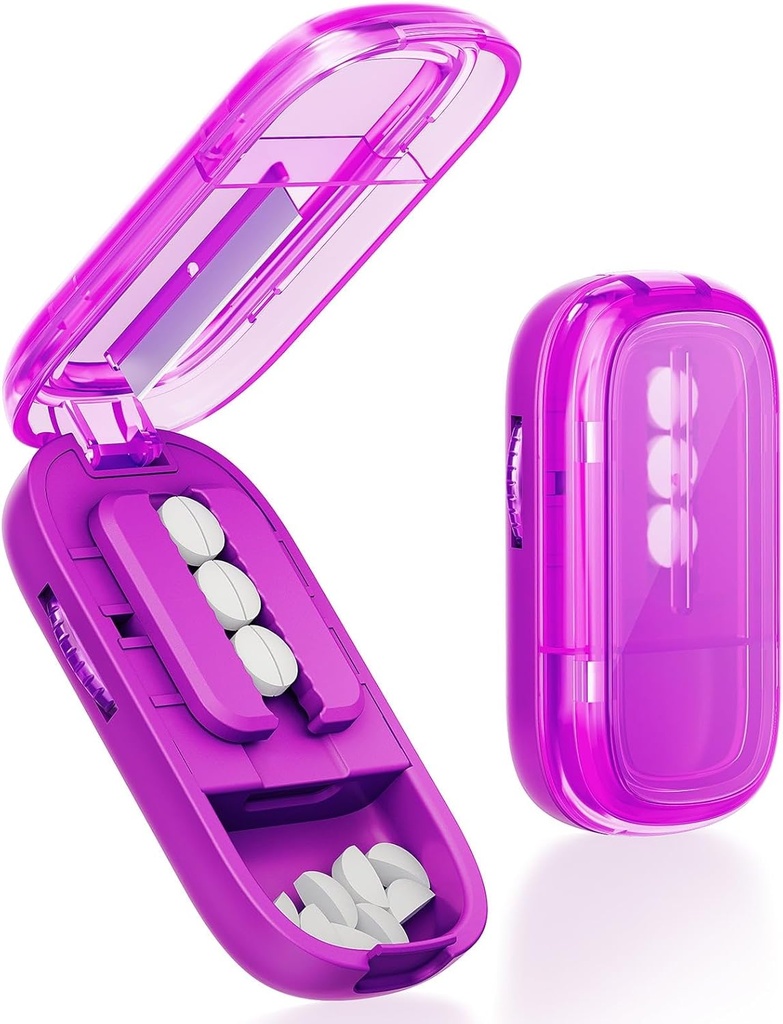 Pill Cutter untuk Beberapa Pil, Adjustable Pill Splitter, Pill Cutter Splitter untuk Pil Kecil dan Kecil, Pill Cutters untuk Pil Kecil atau Besar Dengan Sharp Blade- Purple