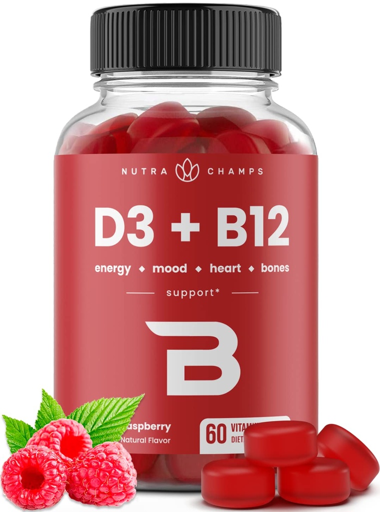 NutraChamps Vitamin D3 & B12, Methyyl B12 Gummies for Dewata & Kid, Enhanced with Vitamin D 3 & B9 Vitamin Found, Natural Energy, Mood, Metabolisme & Focus, Raspberry, 60 Gummi