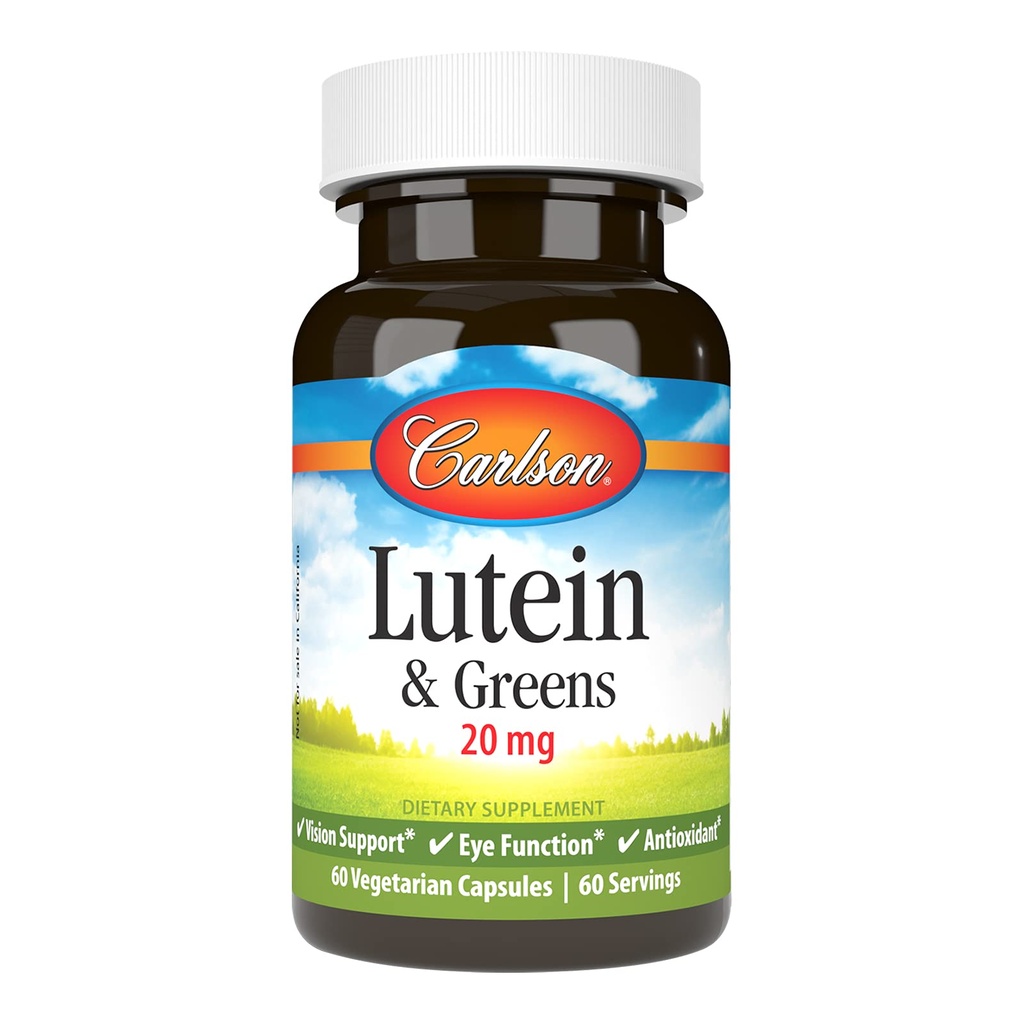 Carlson - Lutein & Greens, 20 mg, Vision Dukung & Eye Fungsi, Antioksidant, 60 Vegetarian Capsules