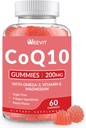 Sugar Free CoQ10 Gummies 200mg, Koenzim Q10 w / Omega -3, Vitamin E untuk Dewasa, Co Q10 Suplemen Antioksidant, Energi, Dukungan Otak