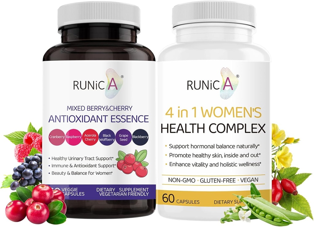 Wellness Duo - 4-in- 1 Penyelesaian Kesehatan & Antioksidant untuk Keseimbangan Hormonal, Skin & Energy, Menopause & Imune Pasokan-Vegan Capsule