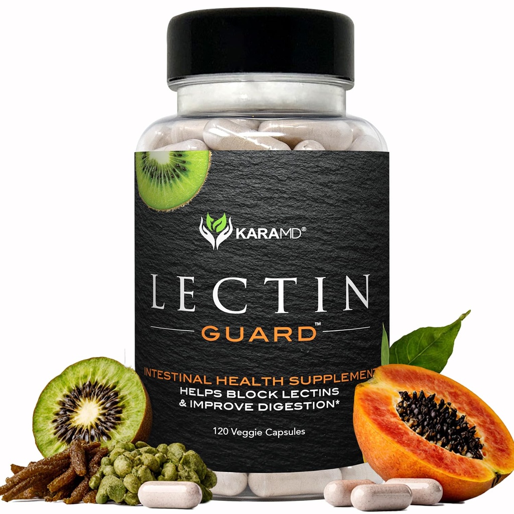 KaraMD Lectin Guard 124; Colon Cleansing Lectin Blocker 124; Slippery Elm, Bladderwrack, Sodium Alginate, Okra & Papiya & Put Health for Women, Non-GMO & Gluten Free 30 Capsules