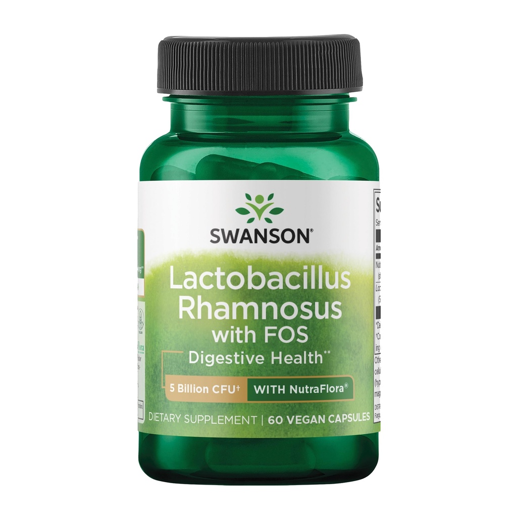 Swanson Lactoollus Rhamnosus with FOS - 5 Milyar CFU - Digetical Health Support with Fructoligostaclides - Probiotic Dukung for Gastrointestinal Health * - Vegan - 60 Veggie Caps