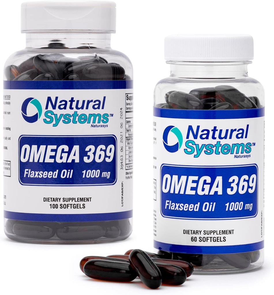 Omega 369 1000 mg 100 dan 60 Softgels Bundle - Triple Omega 3-6-9 Flax Beneil Suplemen - Flax Benih Minyak Omega 3 6 9 Capsules dengan Esculfat Acids - Dukung Heart and Circulation Health *