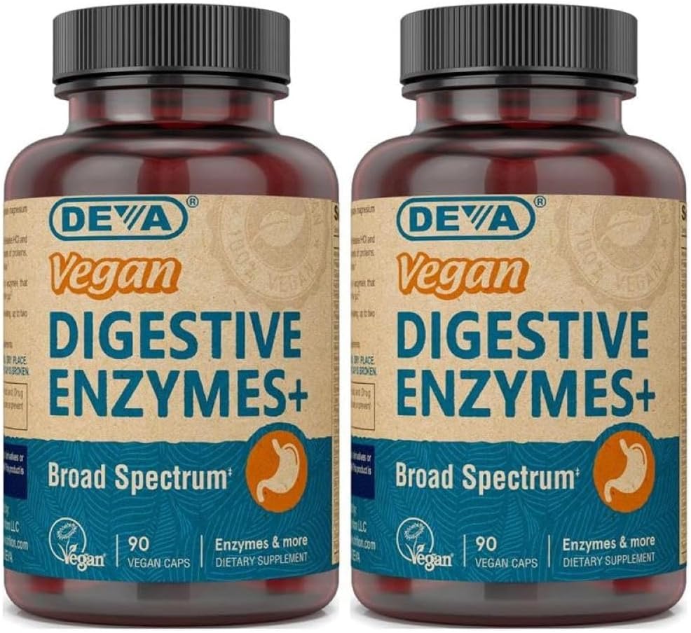 Deva Vegan Vitamin Digetical Enzymes Plus Suplement - A Unique Blend of Enzymes & Herbs - 90 Capsules (Paket 2) Paket May Vary