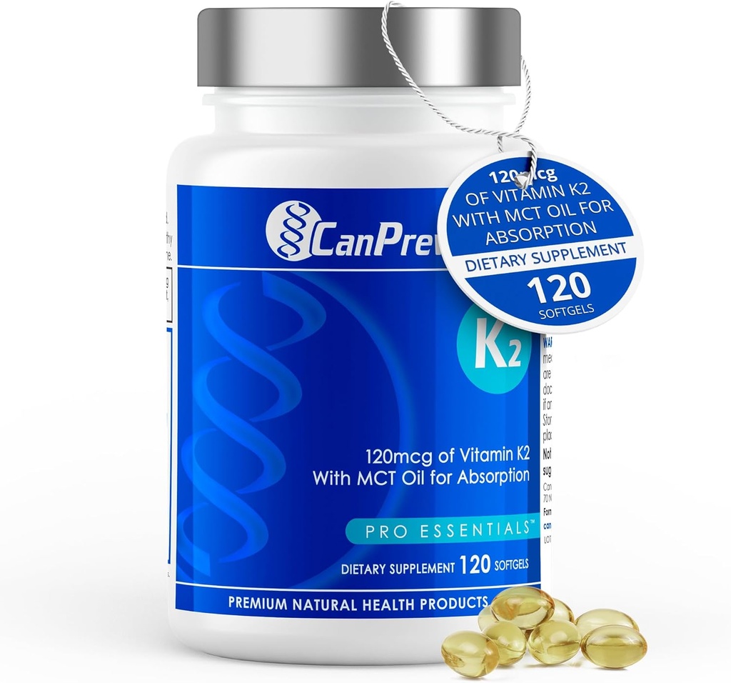 CanPrev K2 120mcg dengan Organic Coconut Oil, 120 Softgels 120-Day Supply - Enhanced Absorpsi untuk Optimal Bone and Teeth Support, High Potency Vitamin K2 untuk Mempertahankan Tulang dan Gigi Kuat