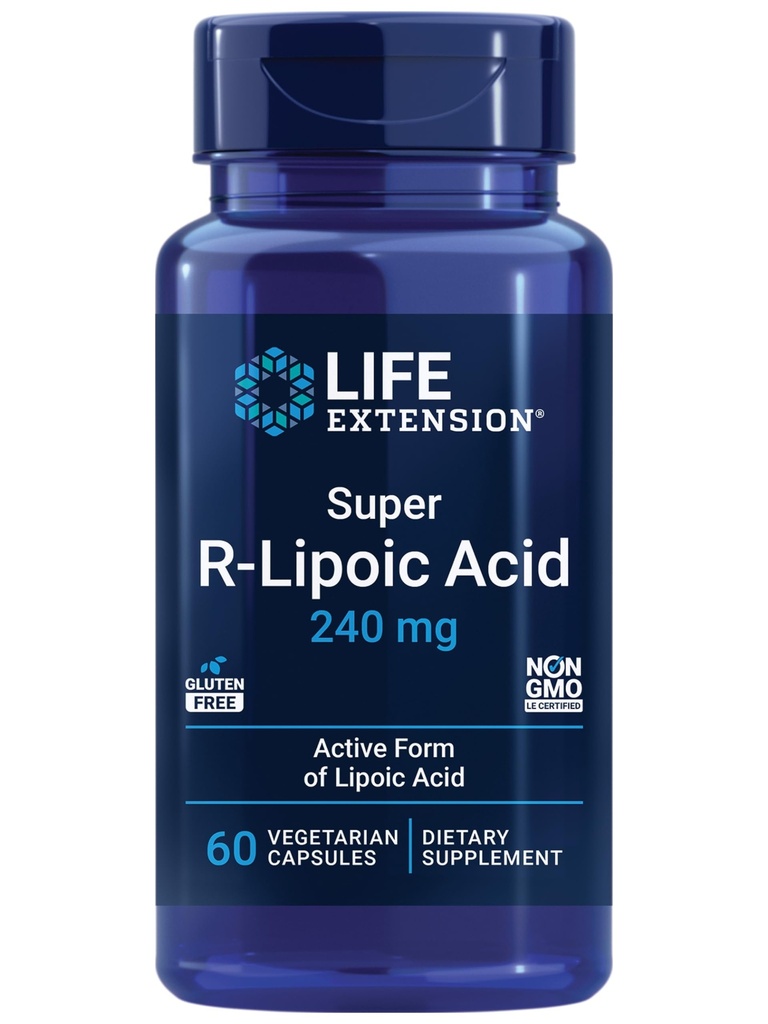 Ekstensi Hidup Super R- Lipoic Acid - Acid Sehat, Eoksidatif Stress Pertahanan - dengan 240 mg Aktif R-Form Acid R-Lipoic - Gluten-Free - Non-GMO - Vegetarian 60 Capsules