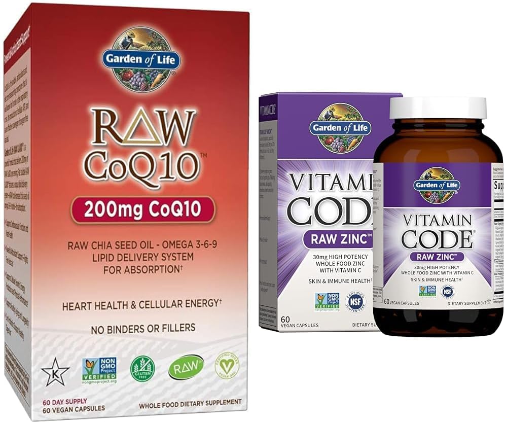 Taman Kehidupan Vegetarian Omega 3 6 9 Tambahan - Raw CoQ10 Chia Benih Seluruh Food Nutrition & Zinc Suplemen 30mg Tinggi Potency Raw Zinc dan Vitamin C Multimineral