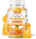 Temperatur Potasium Potasium 1000mg, Gummies Potasium Bebas Gula untuk Hambatan Orang Dewasa Kaki & Kaus Tinggi Kesehatan Potensi Penambungan Temperamen Gummies Orange Flavor 60 Count