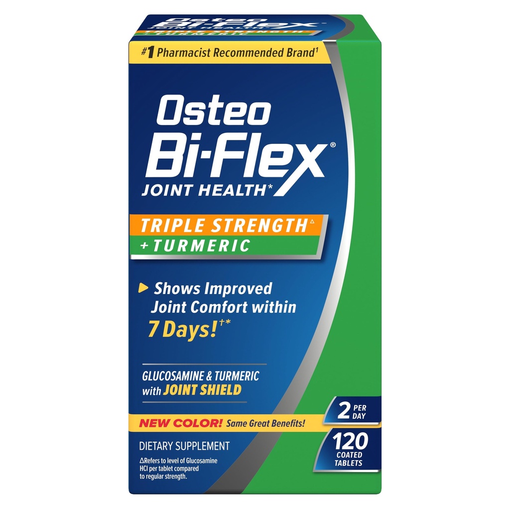 Osteo Bi- Flex Glucosamin Triple Strongth Suplement Plus Turmeric Supplemen Curcumin for Joint and Range of Motion, 60 Day Suppply, 120 Table Coated, Suplemen Kesehatan Gabungan