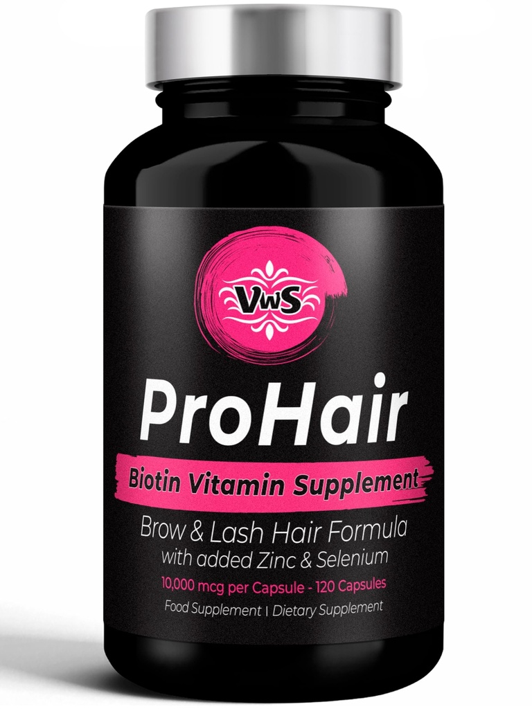 VWS Biotin 10.000 mcg Dietary Suplemen w / Zinc & Selenium ke Pembangunan Rambut Pengerat, Lebih Kuat Nails & Sehat Kulit untuk Perempuan dan Pria, 120 Vegan Capsules