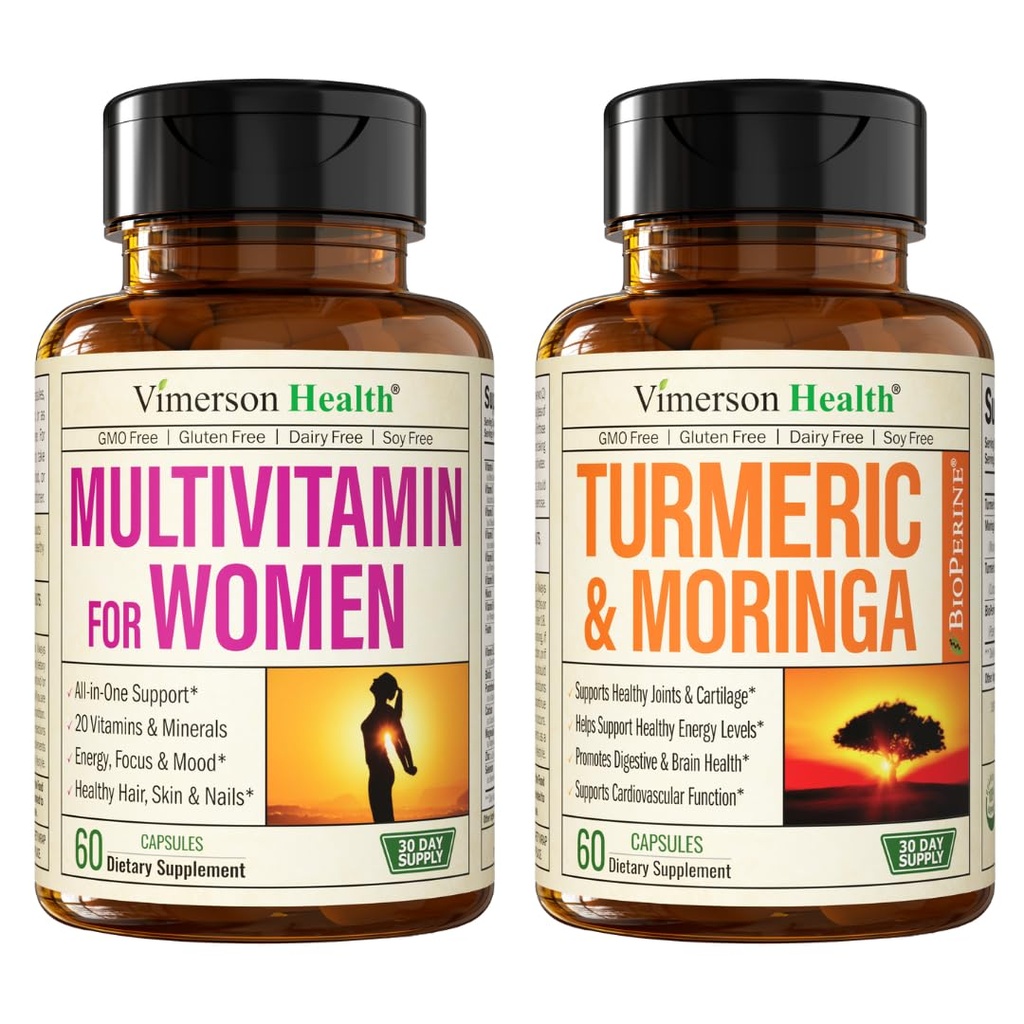 Vimerson Health Women 's Multivitamin & Turmeric Moringa Supplement for Imune Dupport, Energy, Mood, Hair, Skin, Nails, Joints and Ditraffic.