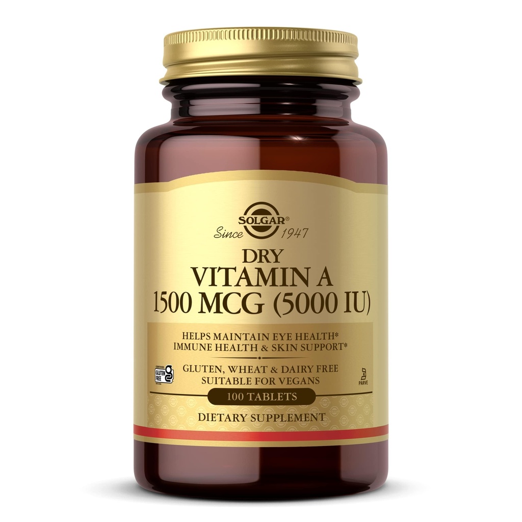 Solgar Dry Vitamin A 1500 mcg (5000 IU), 100 Tablet - Mendukung Healthy Eyes, Skin & Imune System - Non-GMO, Vegan, Gluten Free, Dairy Free, Kosher - 100 Servings