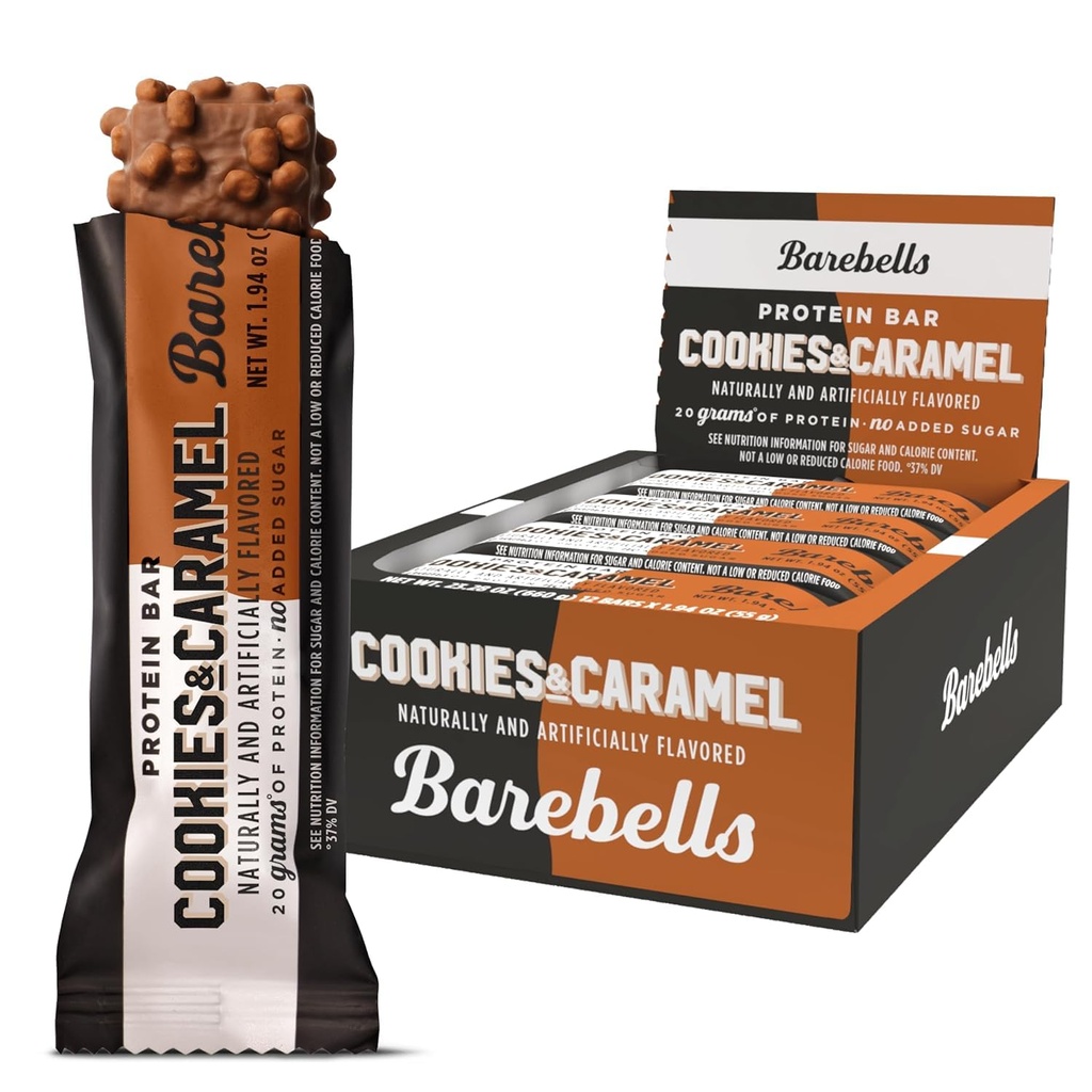 Barebells Protein Bars Cookies dan Caramel - 12 Count, 20g High Protein Treat - Chocolate Nutrition Bar dengan 1g Total Sugars - On- TheGo Breakfast or Post- Workout Snack
