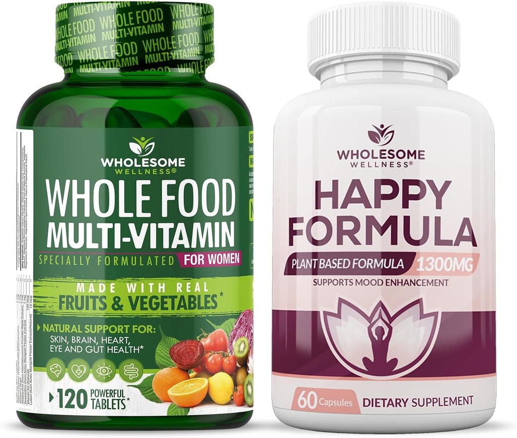 Whyesome Wellness Whole Food Multivitamin for Women - Natural Multi Vitamin, Minetars, Extracts Organic Happy Formula Natural Formula Relief Bundle