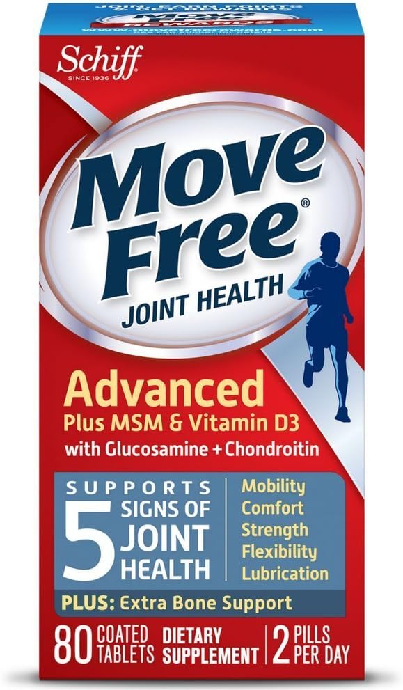 Pindahkan Free Advanced Plus MSM dan Vitamin D3, 80 tablet - Bersama Suplemen Kesehatan dengan Glucosamin dan Chondroitin (Paket 2)