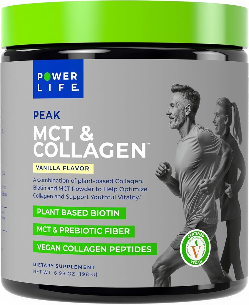 Power Life ® Peak MCT Powder Suplemen dengan Plant-Based Collagen dan Biotin - Vanilla Flavor (30 Pelayan)