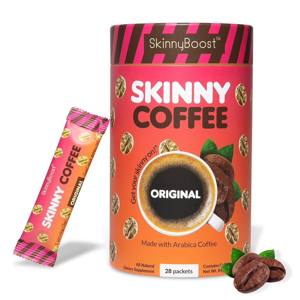 Skinny Boost Instant Skinny Coffee Sticks (Tak berselera) - Dibuat dengan Kacang Kopi Arabica, Garcinia Camigia, Green Tea Extract, B Vitamin, Fiber dan Pregren - Sugar Freeto Friendly (28 Paket)