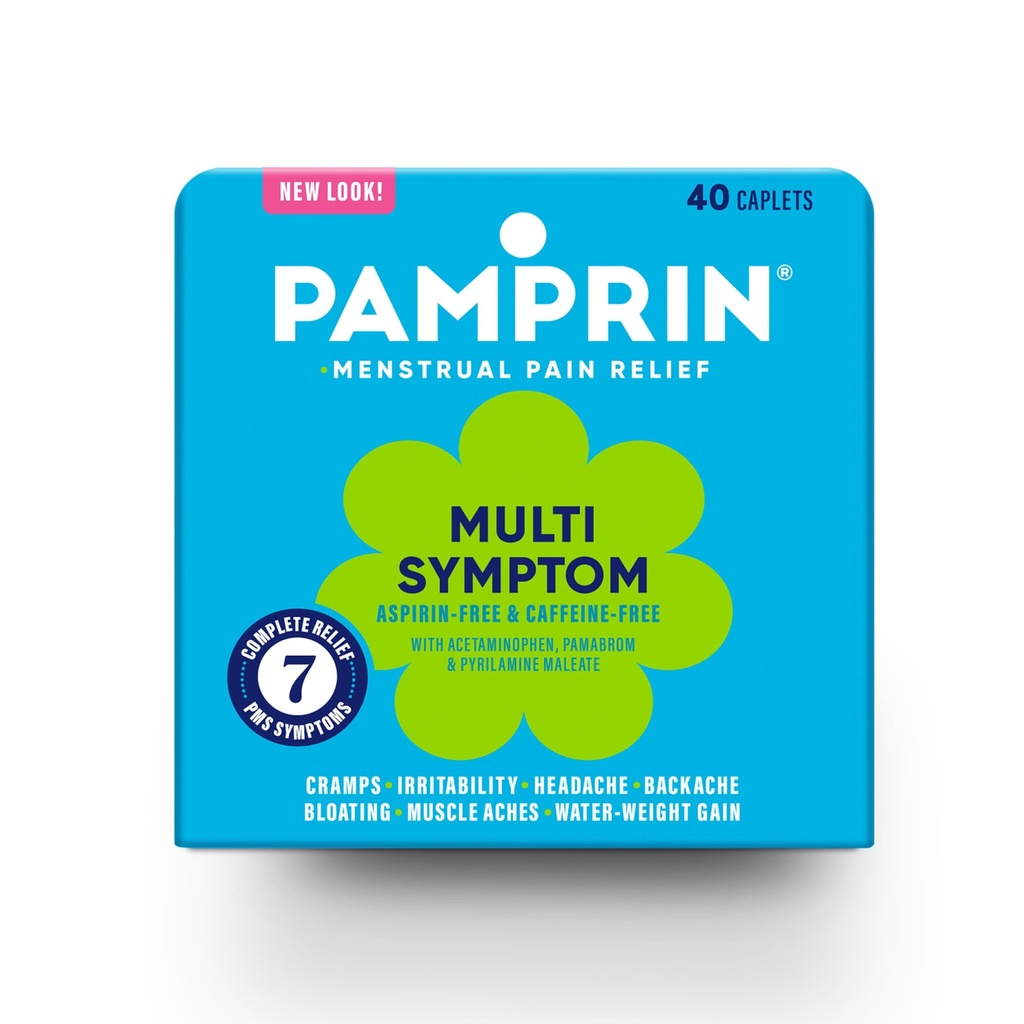 Pamprin Multi- Symptom Formula, dengan Acetaminophen, Menstrual Periode Relief termasuk Cramps, Pain, Bloating, dan Irritability 40 Caplets