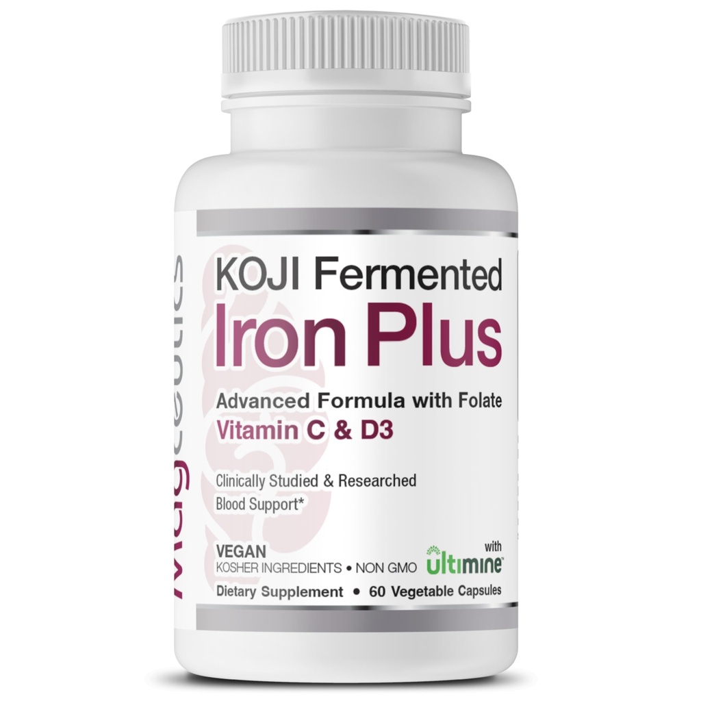 Koji Fermented Iron Plus - Iron Suplemen dengan Vitamin C, Vitamin D3 dan Pendukung Darah, Mudah Absorbed dan Bioavable, Stomach Friendan, Vegan, Non-GMO - 60 Capsules