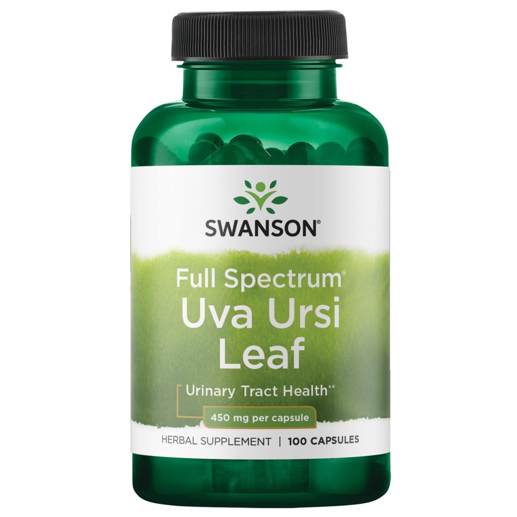 Swanson Full- Spectrum Uva Ursi Leaf - Herbal Supplement Supporting Kidney & Urinary Tract Health - May Dukung Cardiovascular System Fungsi & Bladder Kesehatan - (100 Kasules, 450mg Masing-masing)