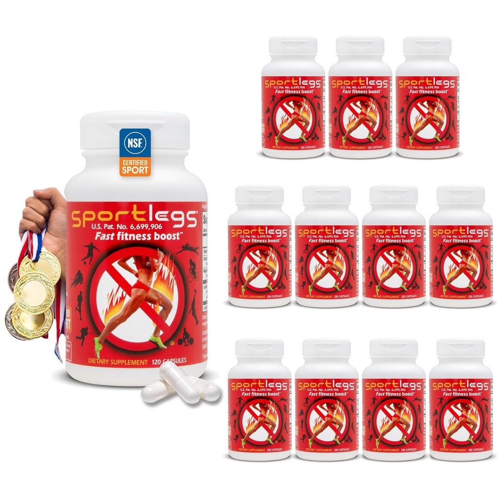 SPORTLEGS Fast Fitness Boost Pre Workout for Men and Women, Lactic Acid Suplement, Sports Endurance Fuel, Suplemen Endurance for Runners - NSF Sertifikasi untuk Sport, 120- Capsule Botle, Paket 12