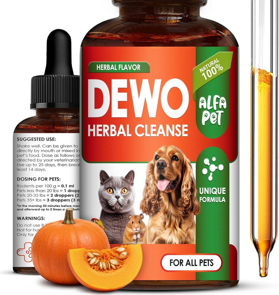 Cat & Dog Herbal Spectrum Cleanser - Liquid Cleanse for Puppy & Kitten - Digetsy Duption & Better Nutition Absorpsi for Pets - Wormwood, Labu Seeds and Carrot in The Composition - 2 Oz