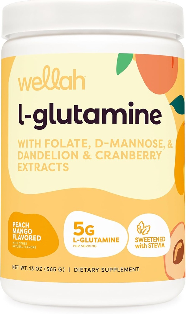 Wellah L-Glutamine Peach Mangga (50 Pelayan) - 5g L- Glutamine Per Serving, Sweetened with Stevia