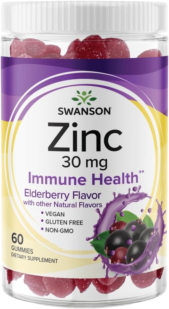 Swanson Zinc Gummies - All Natural Vitamin Suplement Promoting Antioxidant Activity & Bodily Pertahanan - Membantu untuk mendukung Sistem kekebalan tubuh & A Sehat - (Elderberry, 60 Gummies)