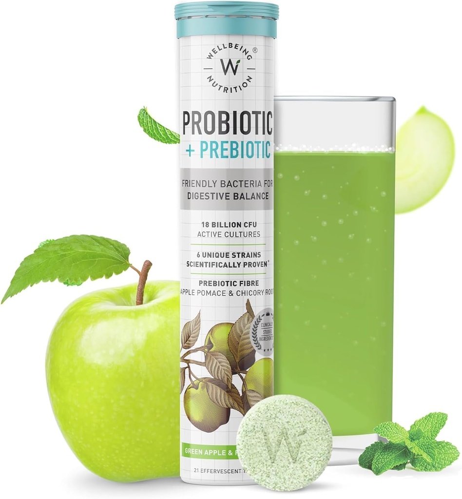 Yurbeing Nutition Daily Progories + Pregories 124. Impreve Metabolism, Acidity Relief, Ditraffic & Gut Health 124; 18 Milyar CFU Progration Programment for Men & Women (21 Effervescent Tab)