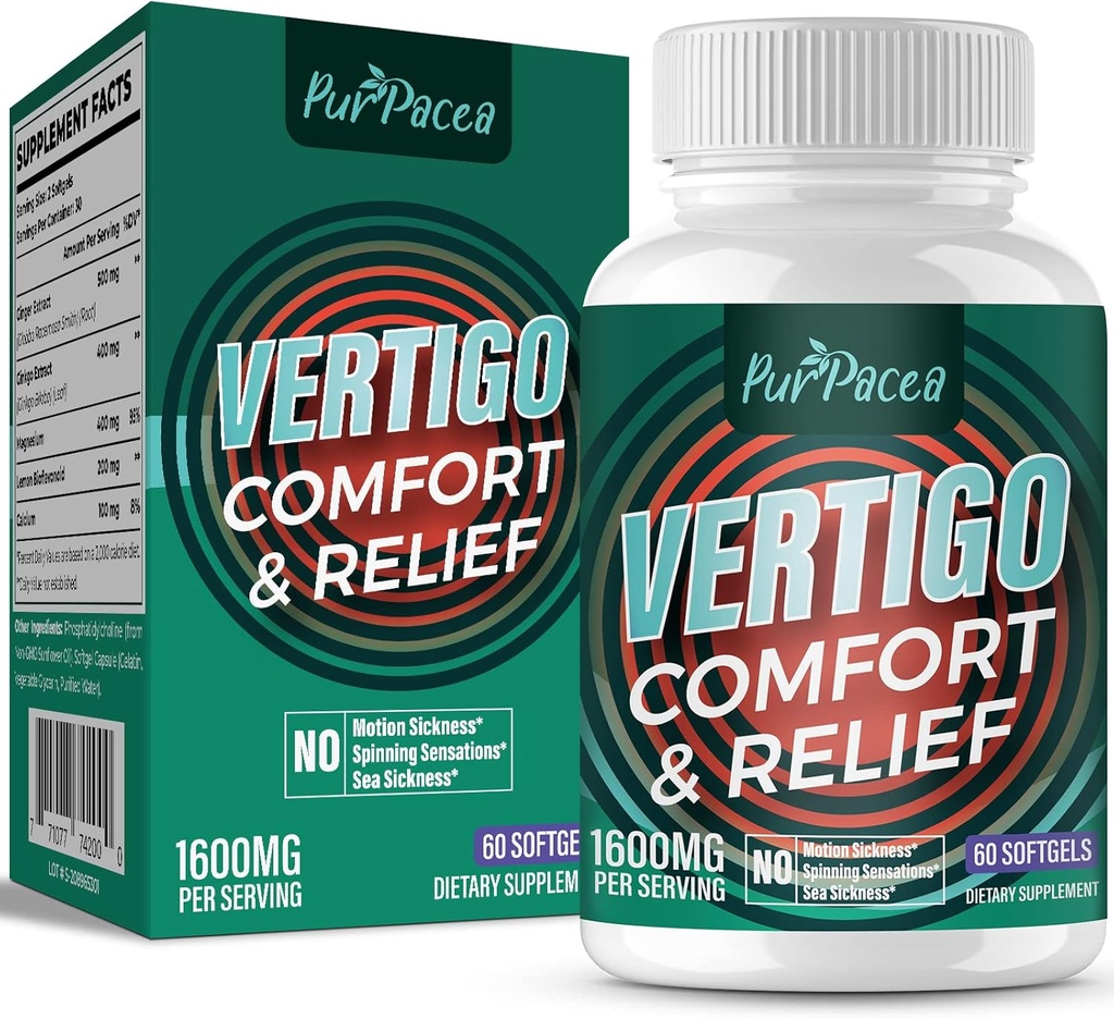 Lipomal Vertigo Supplemen 1600MG, Advanced Absorpsi Formula, Natural Inner Ear Suplement with Ginger & Ginkgo Biloba Extract, 60 Softgels, 30- Day Suppply