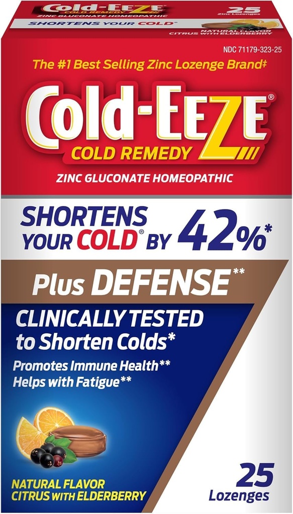 Cold-Eeze Plus Defense Natural Citrus dengan Elderberry Zinc Lozenges, Homepathic Cold Remdy, Shortens Common Cold Sympitics, Promes Immune Health dengan Sambucus Nimra, Echinacea dan Rose HIPS, 25 Ct