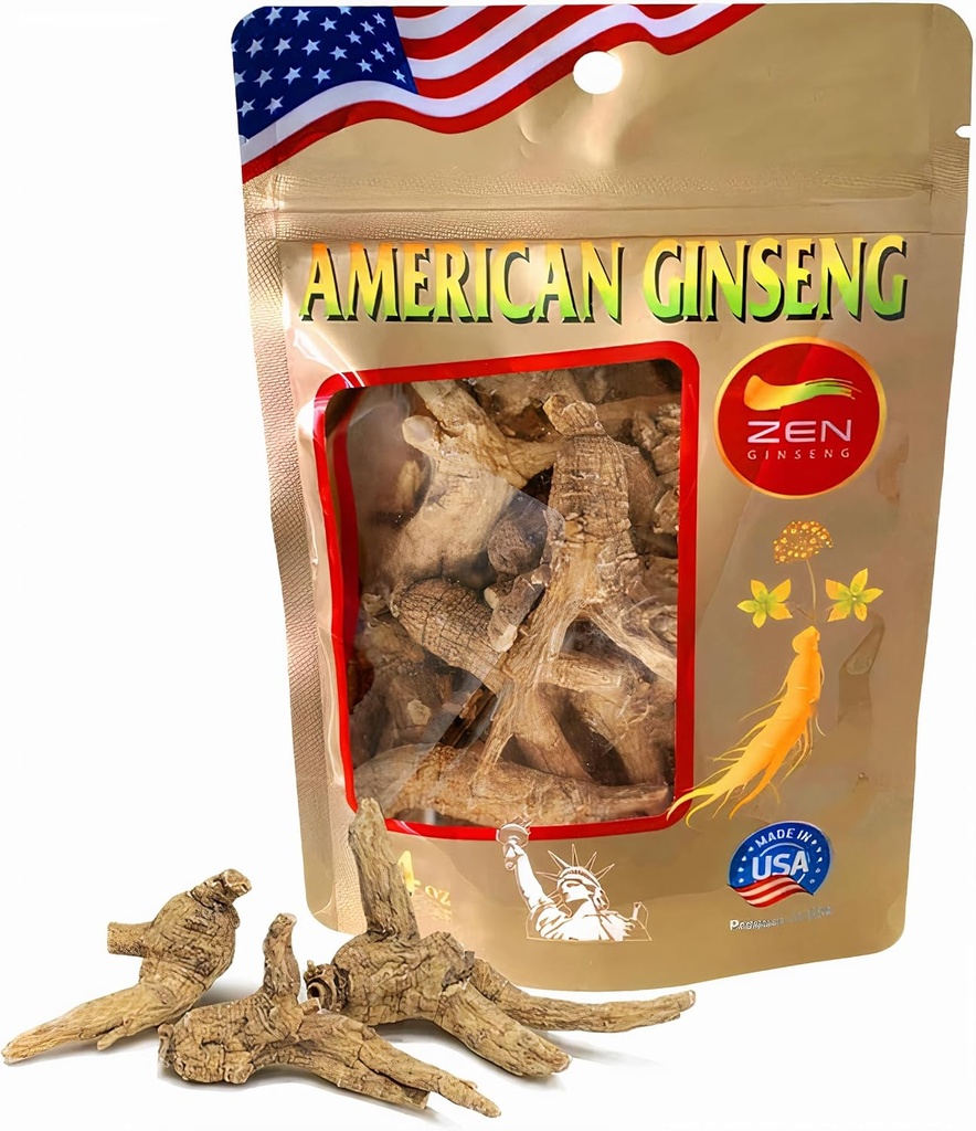 Zen Ginseng - 4 oz Bag of Unstrimmed American Ginseng - None-GMO, Gluten Free.