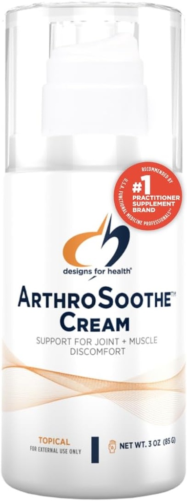 Design for Health ArthroSoothe Cream - Muscle & Joint Dukung Topical Lotion - Features Hyaluronic Acid & Glucosamine - Made with Peppermint, Eucalyptus & Tea Escience Oil - Non-GMO - 3 oz
