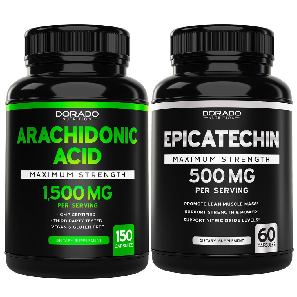Asam arachidonic (150 Kapsul) - Suplai Otot dan Kekuatan untuk Massa Muscle & Recovery untuk Ekstrak Pria & Perempuan dan Epitatochin (60 Kasules) Mendukung Pompa Otot Lean & Gains - Non-GMO & Vegan