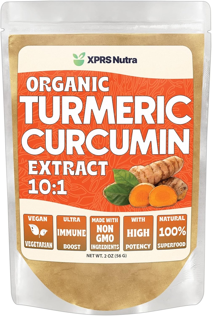 XPRS Nutra Organic Turcumin Powder Extract 10: 1 - Premium USDA Organic Curcumin pouder for Imunity - Vegan Friendly Pure Curcumin for Gut Health (2 Ounce)