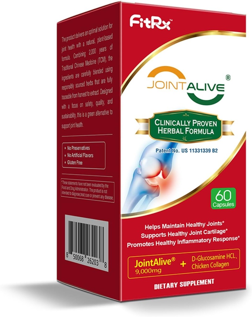 Suplemen Dukungan FitRx JointAlive untuk Perempuan & Men, Glucosamin Chondroitin, Tipe II Collagen, Pengampunan Bantuan Joints, Perbaikan Kartilage, Secepat 7 Hari, 30 Servis