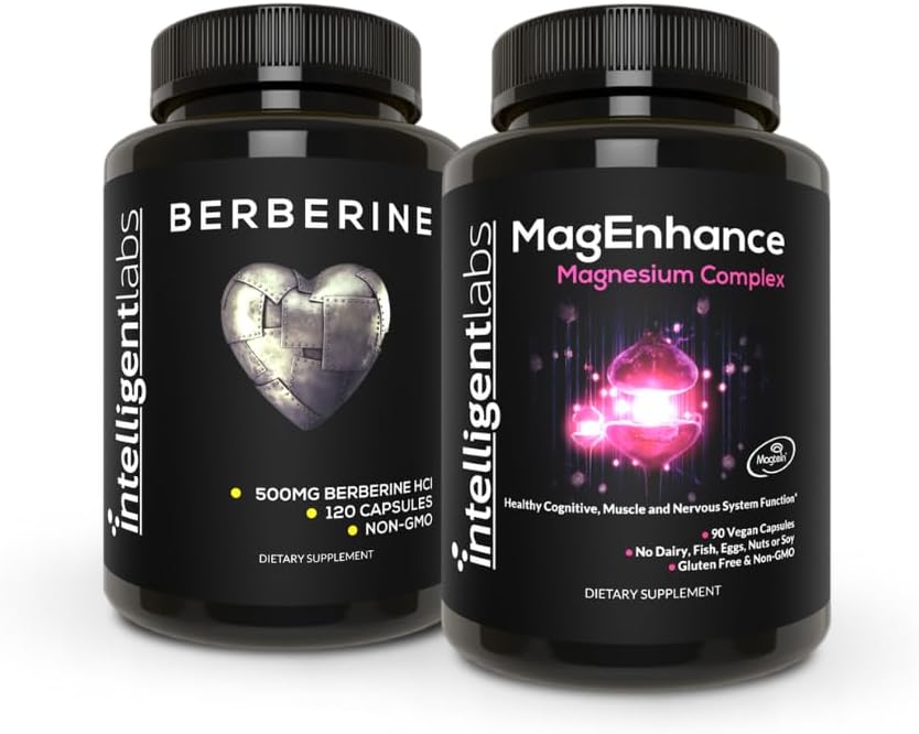 Lab Cerdas 2-in- 1 Bundle dari MagEnhance Magnesium Suplemen (Magnesium L- Threonate Complex dengan Mg Glycinate dan Mg Taurate) dan Max Kekuatan Berberine 500MG Capsules
