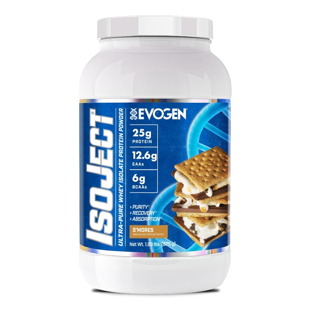 Evogen Isoject - Whee Protein Isolate 126; Ultra-Pure Whey Protein powder dengan Ignitor Enzymes, BCAAs, dan EAA 124; Enhanced Absorpsi & Recovery 124; S 'Mores 124; 25