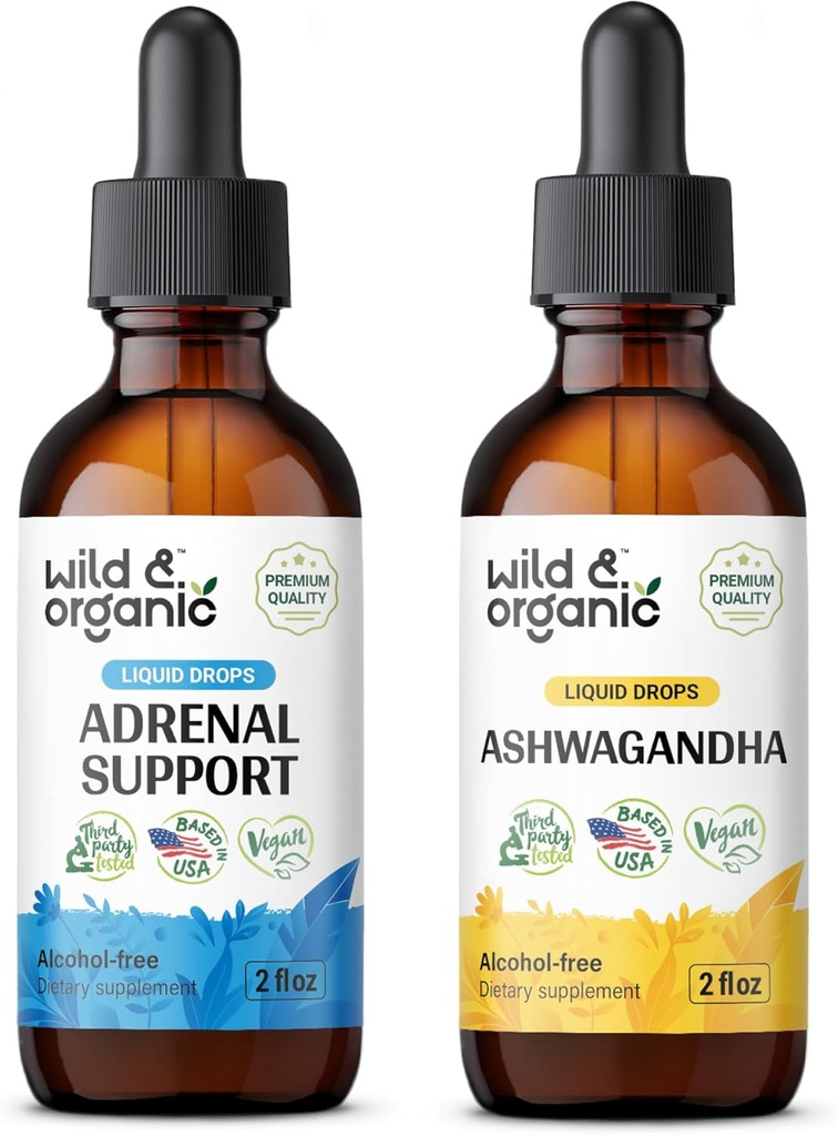 Wild & Organic Adrenal Support Tincture 2 fl oz & Ashwagandha Taincture 2 fl oz