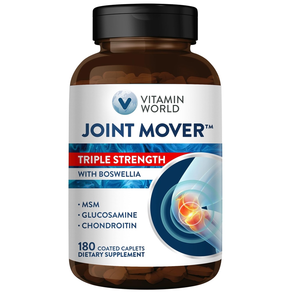 Vitamin World Triple Power Complete, Glucosamin Chondroitin dengan Suplemen Dukungan Bersama MSM, Collagen & Boswellia Serrata Ekstrak, Dukungan Kekuatan Gabungan, Komksibilitas & Fleksibilitas, 180 Caplets
