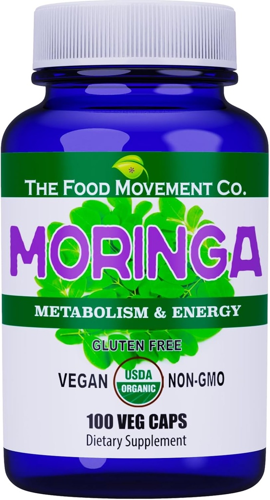 Gerakan Makanan CO. Moringa - Tersertifikasi Organik Superfood, Whole Body Wellness, Natural Energy Support, Supportly Metabolisme - 100 Vegan Capsules