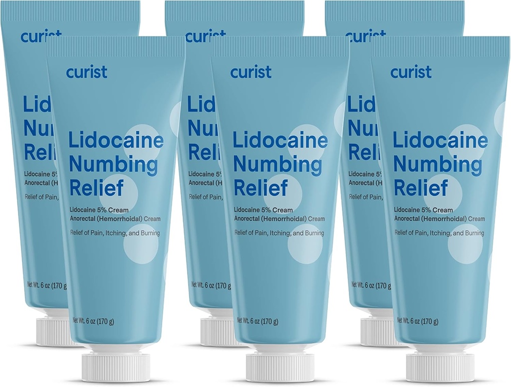 Curist 5% Lidocaine Cream Topical Pain Cream - (6 oz Tube, Pack of 6) XL Tube - Numb Skin Quickly & Efektif dengan 5% Lidocaine Nuring Cream (6 Pack - 36 oz Total)