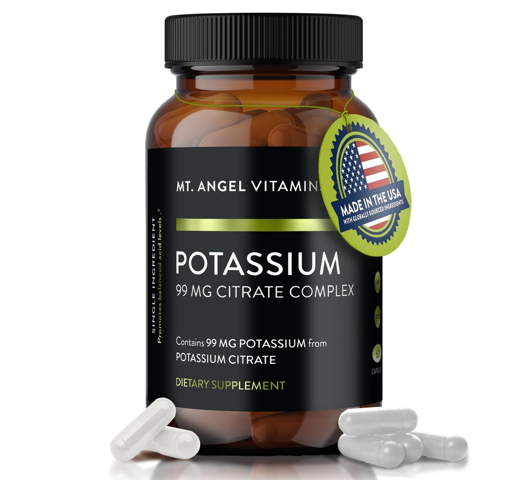 Persediaan Potasium Gunung Angel Vitamin, 99 MG Potasium Citrate Kompleks, 60 Capsules