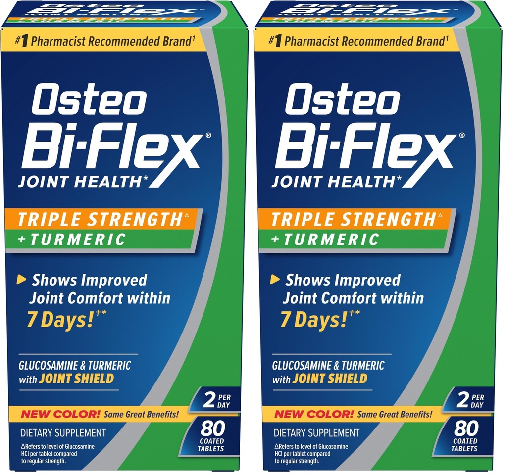 Osteo Bi- Flex Triple Power Glucosamine dengan Turmeric, Gabungan Suplemen Kesehatan, Tablets Lapisan Lapis, Versi Asli, 80 Cacah (Paket 2)