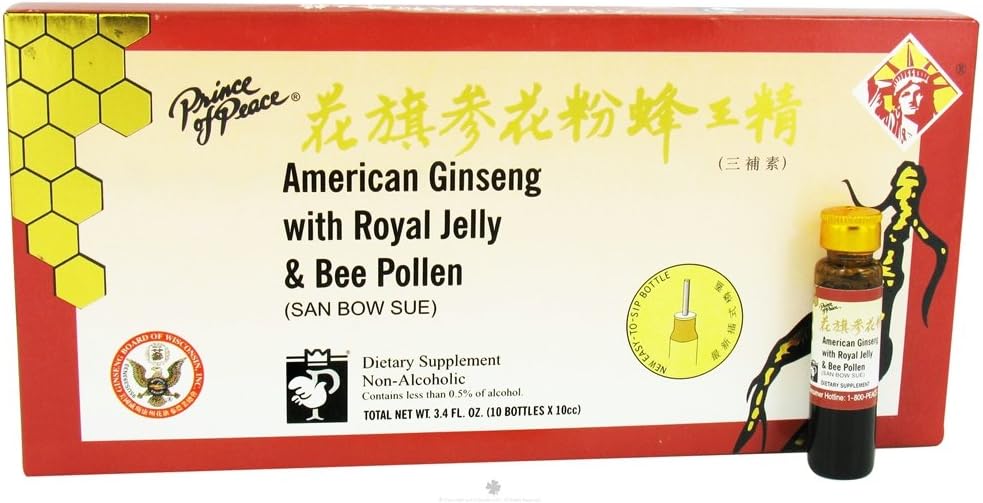 Amer Ginseng dengan Royal Jelly Bee Pollen (10 Botol Serving Tunggal)
