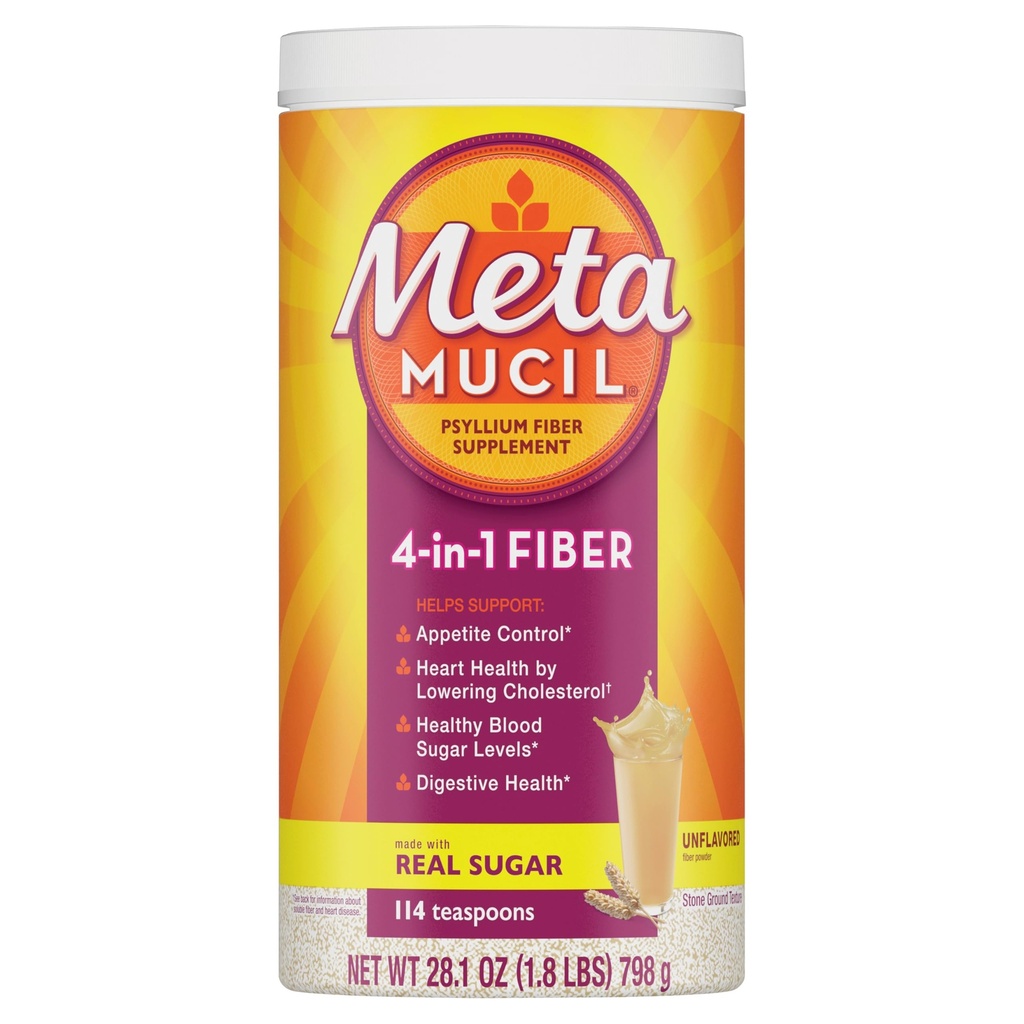 Metamucil, Powder Psyllium Husk, Unflashted Original Texture, with Sugar, 114 Servings, 4-1 Fiber Suplement, Daily Psyllium Husk Fiber Powder Help Dukung Kesehatan Digetment by Primoting Regularitas *