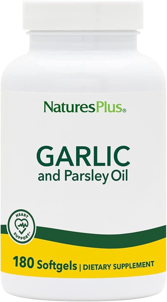 Natures Plus Bawang putih & Parsley - Promotres Sehat Cholesterol & Blood Pressure Levels - 180 Softgels (180 Pelayan)